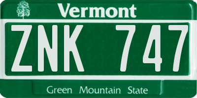 VT license plate ZNK747