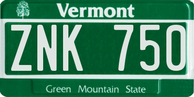 VT license plate ZNK750