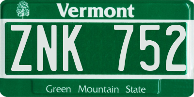 VT license plate ZNK752