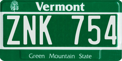 VT license plate ZNK754
