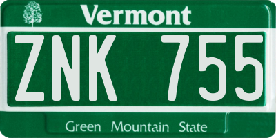 VT license plate ZNK755