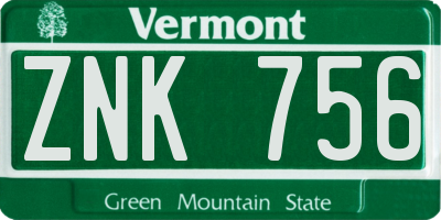 VT license plate ZNK756