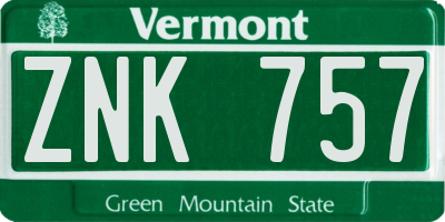 VT license plate ZNK757