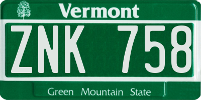 VT license plate ZNK758