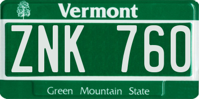 VT license plate ZNK760