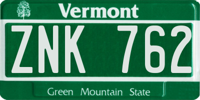 VT license plate ZNK762