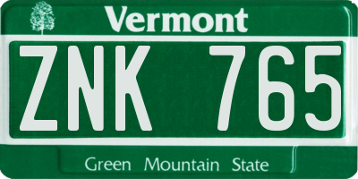 VT license plate ZNK765