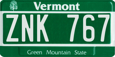 VT license plate ZNK767