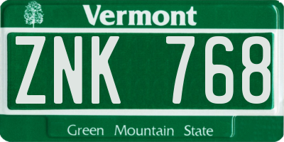 VT license plate ZNK768
