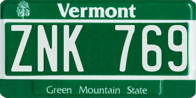 VT license plate ZNK769