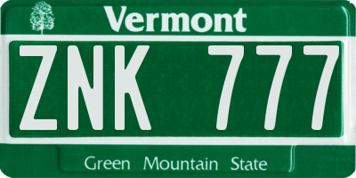VT license plate ZNK777