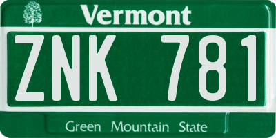 VT license plate ZNK781