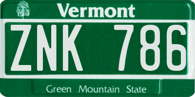 VT license plate ZNK786