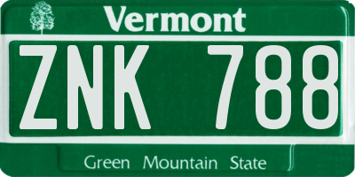 VT license plate ZNK788