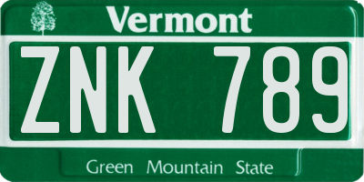 VT license plate ZNK789