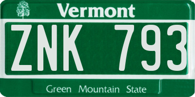 VT license plate ZNK793