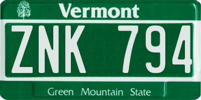 VT license plate ZNK794