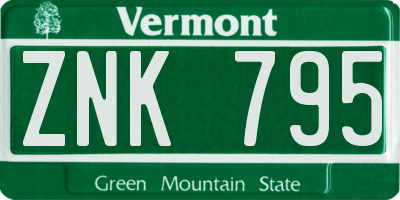 VT license plate ZNK795