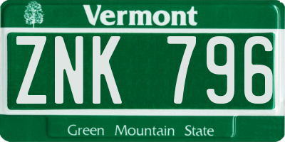 VT license plate ZNK796