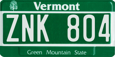 VT license plate ZNK804