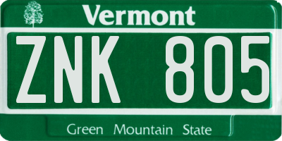 VT license plate ZNK805