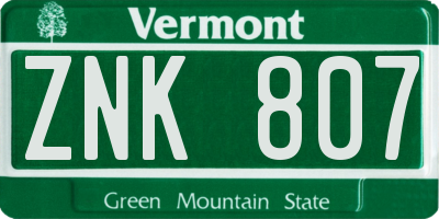 VT license plate ZNK807