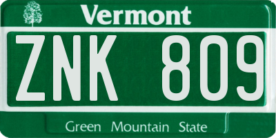 VT license plate ZNK809