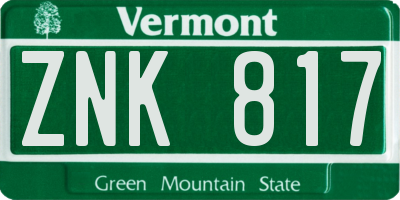 VT license plate ZNK817