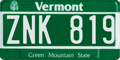 VT license plate ZNK819
