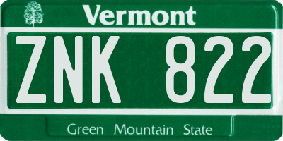 VT license plate ZNK822