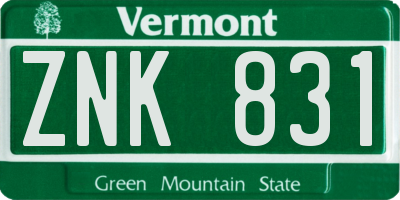 VT license plate ZNK831