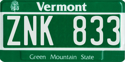 VT license plate ZNK833