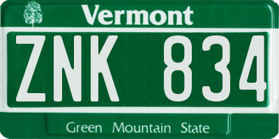 VT license plate ZNK834