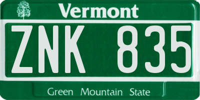 VT license plate ZNK835