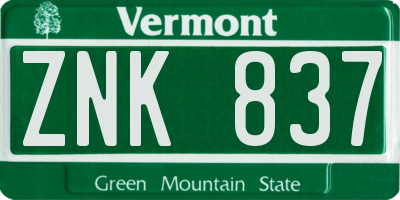 VT license plate ZNK837