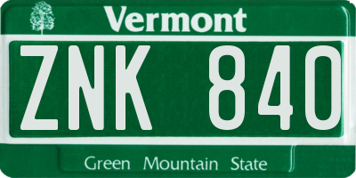 VT license plate ZNK840