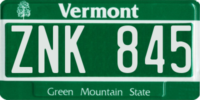 VT license plate ZNK845
