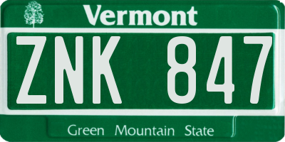 VT license plate ZNK847