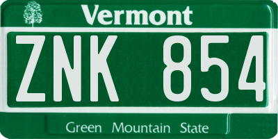 VT license plate ZNK854
