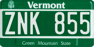 VT license plate ZNK855