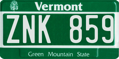 VT license plate ZNK859