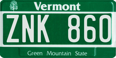 VT license plate ZNK860