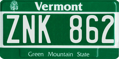VT license plate ZNK862