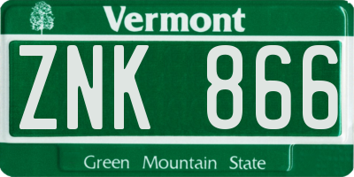 VT license plate ZNK866