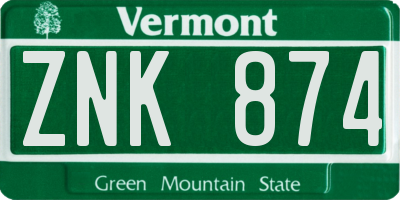 VT license plate ZNK874