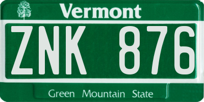 VT license plate ZNK876