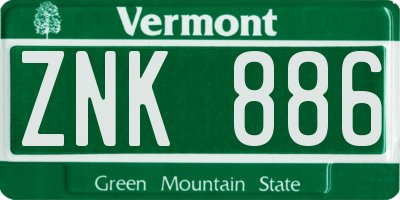 VT license plate ZNK886