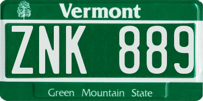 VT license plate ZNK889