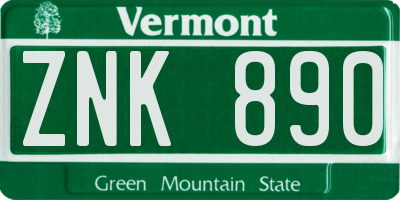 VT license plate ZNK890