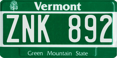 VT license plate ZNK892